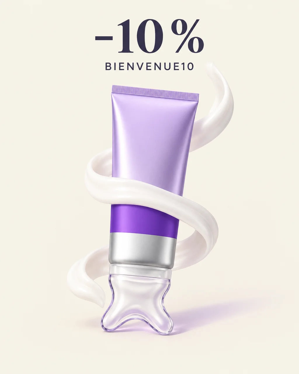 The exact Ondine product: a lavender and violet satin 80 g facial cream tube with a transparent glos