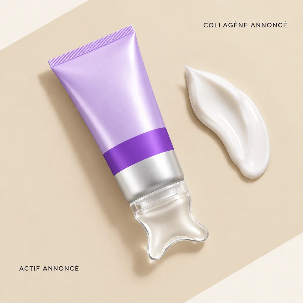 The exact Ondine product: a lavender and violet satin 80 g facial cream tube with transparent integr